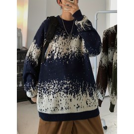 Plus Size Men's Knit Floral Pattern Sweater For Spring/autumn/winter, Men's Oversized Loose Fit Pullover Sweater For Males, Men's Clothing