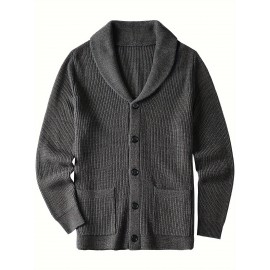 Plus Size Mens Soft Knit Cardigan Sweater - Classic Shawl Collar, Warm and Cozy with Pockets - Elegant Coat Style for Winter and Fall Seasons