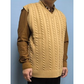 Men's Plus Size Solid Color Cable Knit Vest, Sleeveless Collegiate Style Sweater, Casual Pullover Waistcoat