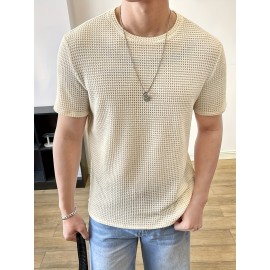 Plus Size Mens Comfortable Solid Knit Short Sleeve Tees - Stylish & Breathable Summer Casual Pullovers for Trendsetters