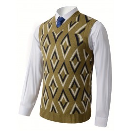 Stylish Plus Size Mens Argyle Knit Vest - Comfortable Sleeveless Sweater for Versatile Casual Wear - Perfect for Spring and Fall Seasons