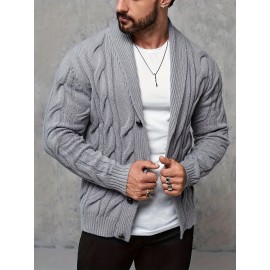 Plus Size Mens Classic Solid Cable Knit Cardigan Coat - Thick and Warm Button Up Front for Fall and Winter - Designed for Plus Size Mens Fashion Clothing