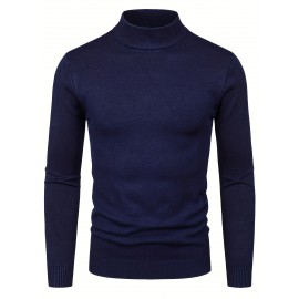 Plus Size Men's Solid Knit Shirt Fashion Casual Long Sleeve Sweater For Autumn/winter, Men's Clothing