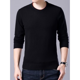 Plus Size Mens Sweater - Vibrant Solid Color, Slim Fit, V-Neck, Long Sleeve, Casual Knitted Pullover Top for Everyday Wear, Specially Designed for Larger Builds