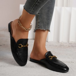 Women's Buckle Decor Mules, Fashion Slip On Backless Loafers, All-Match Daily Flat Slide Shoes