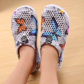 Women's Floral Print Clogs, Slip On Round Toe Non-slip Flat Outdoor Slides Shoes, Summer Comfy Beach Shoes