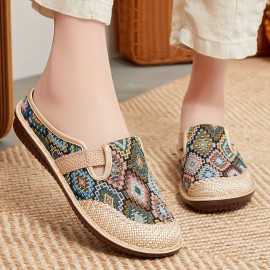 Women's Colorful Geometric Print Shoes, Soft Sole Lightweight Slip On Casual Shoes, Half Drag Daily Comfy Mules