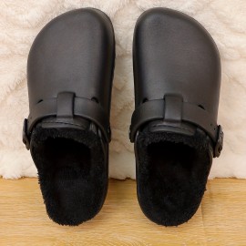 Solid Color Thermal Lined Slippers, Slip On Soft Sole Flat Closed Toe Shoes, Winter Plush Indoor Cozy Shoes