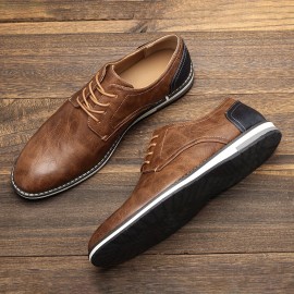 Men's Casual PU Leather Shoes, Wear-resistant Anti-skid Lace-up Shoes As Daily Office Footwear, Spring Summer And Autumn