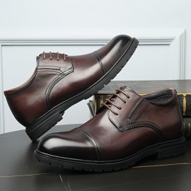 Men's Genuine Leather Cap-toe Derby Shoes, Breathable Anti-skid Lace-up Shoes For Business Office, Spring And Autumn