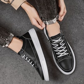 Mens Faux Leather High-Top Sneakers - Ultra-Lightweight, Super Comfy, Non-Slip Sole - Perfect for Spring & Summer Styling