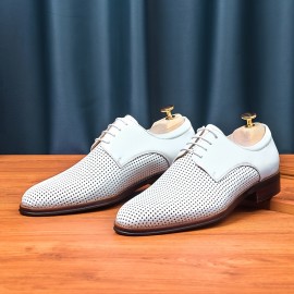 Men's Handmade Pointed Toe Genuine Leather Oxford Derby Style Lace Up Shoes For Wedding Party