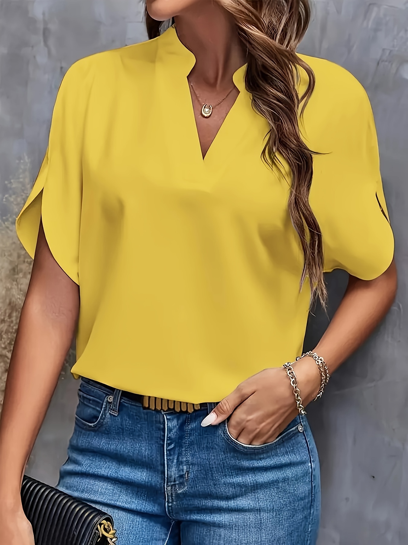 plus size simple solid blouse casual v neck short sleeve blouse for spring womens plus size clothing details 5