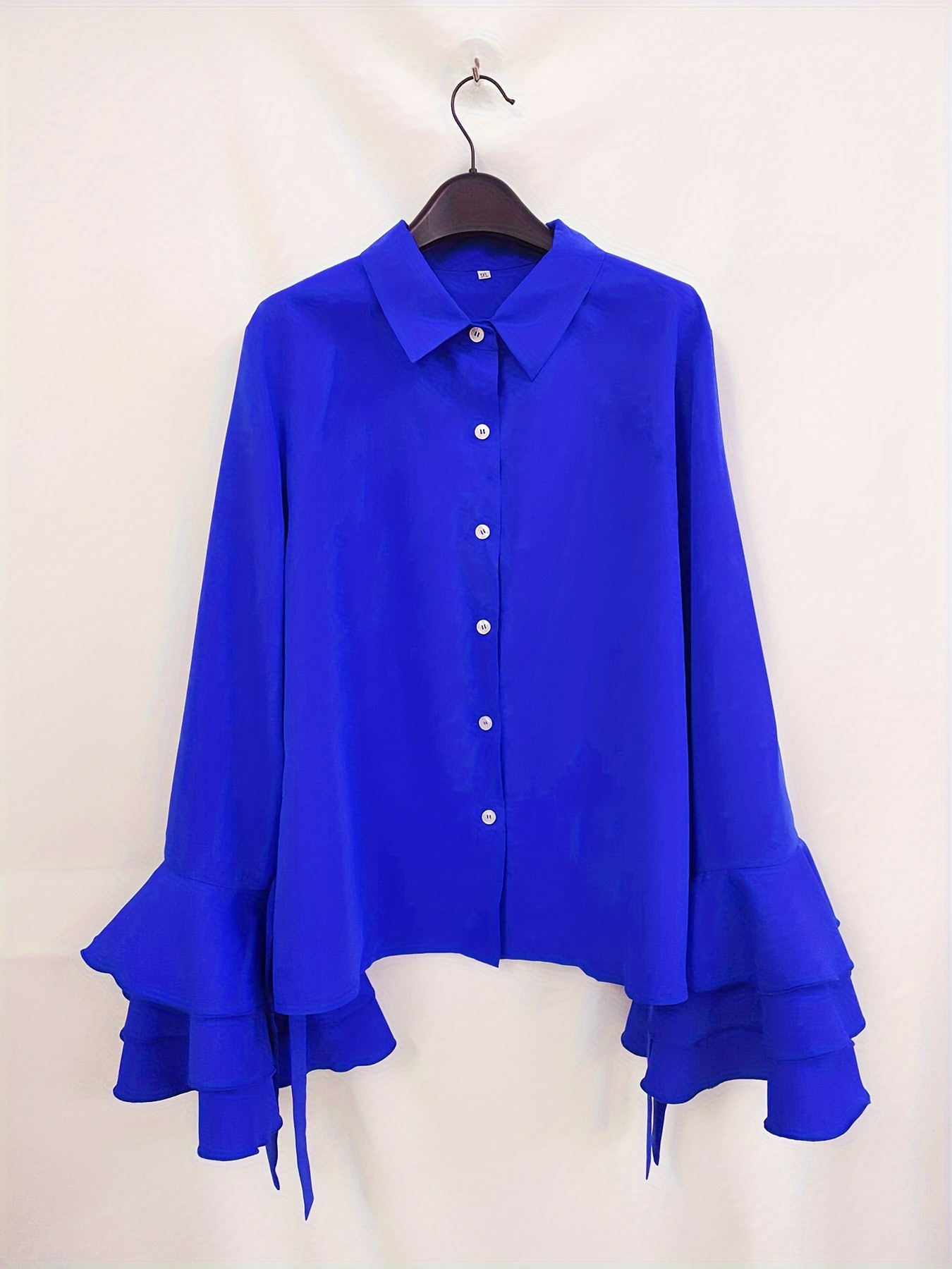 plus size elegant blouse womens plus solid button up layered sleeve turn down collar blouse details 5