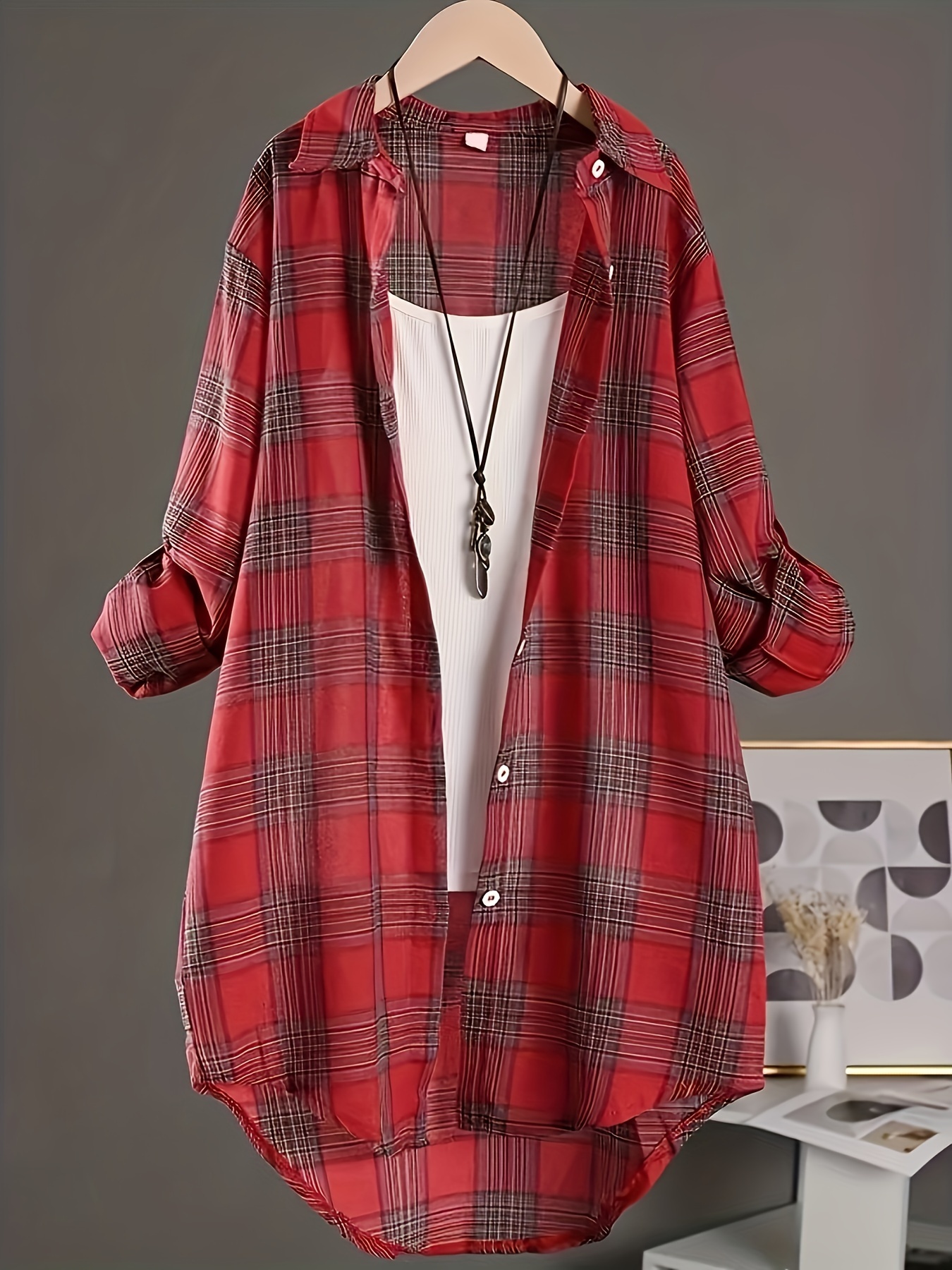 plus size plaid print shirt casual long sleeve button front shirt womens plus size clothing details 6