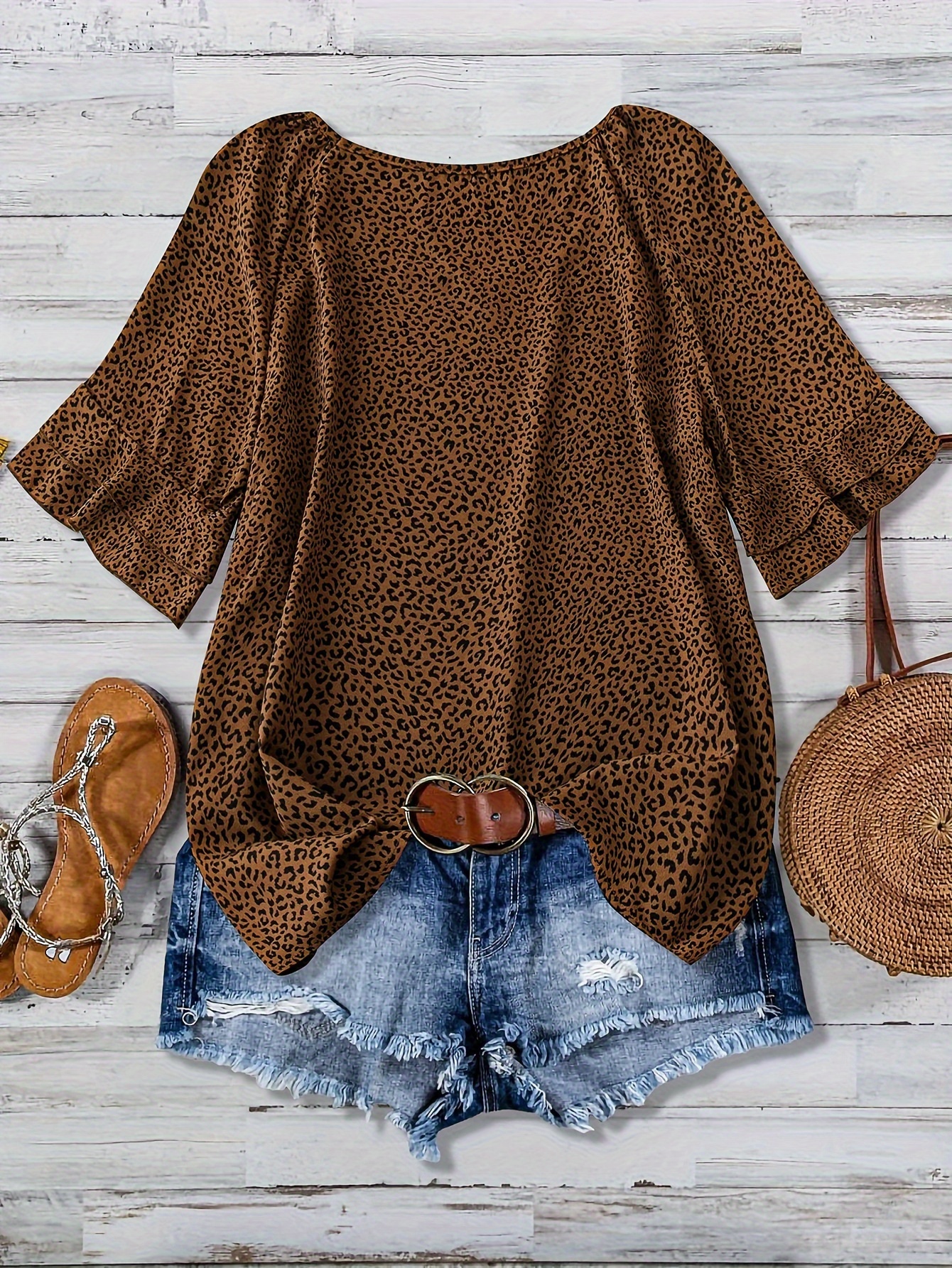 plus size leopard print top casual crew neck short sleeve top womens plus size clothing details 9