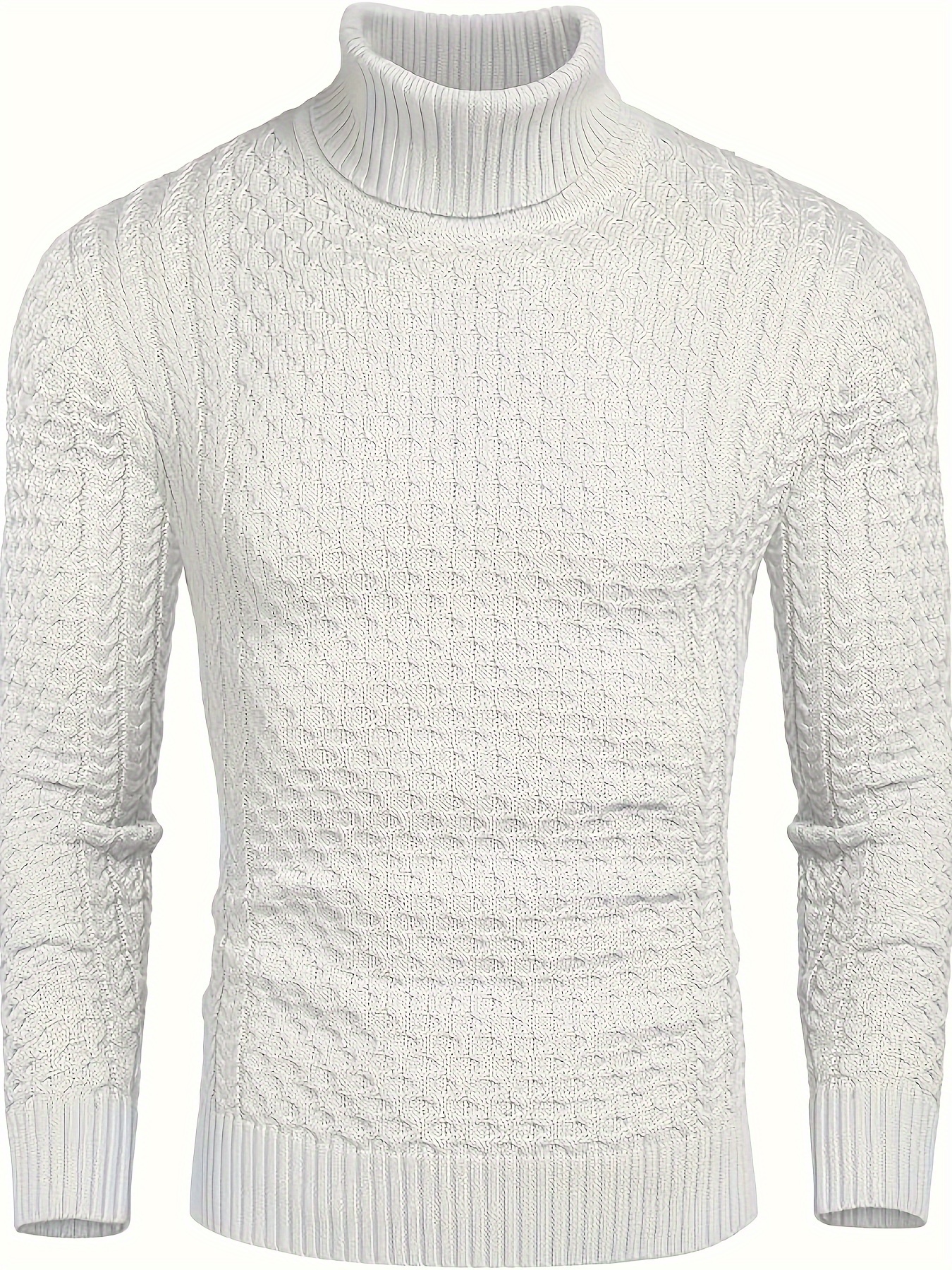 plus size mens solid turtleneck knit sweater for spring fall winter mens clothing details 0