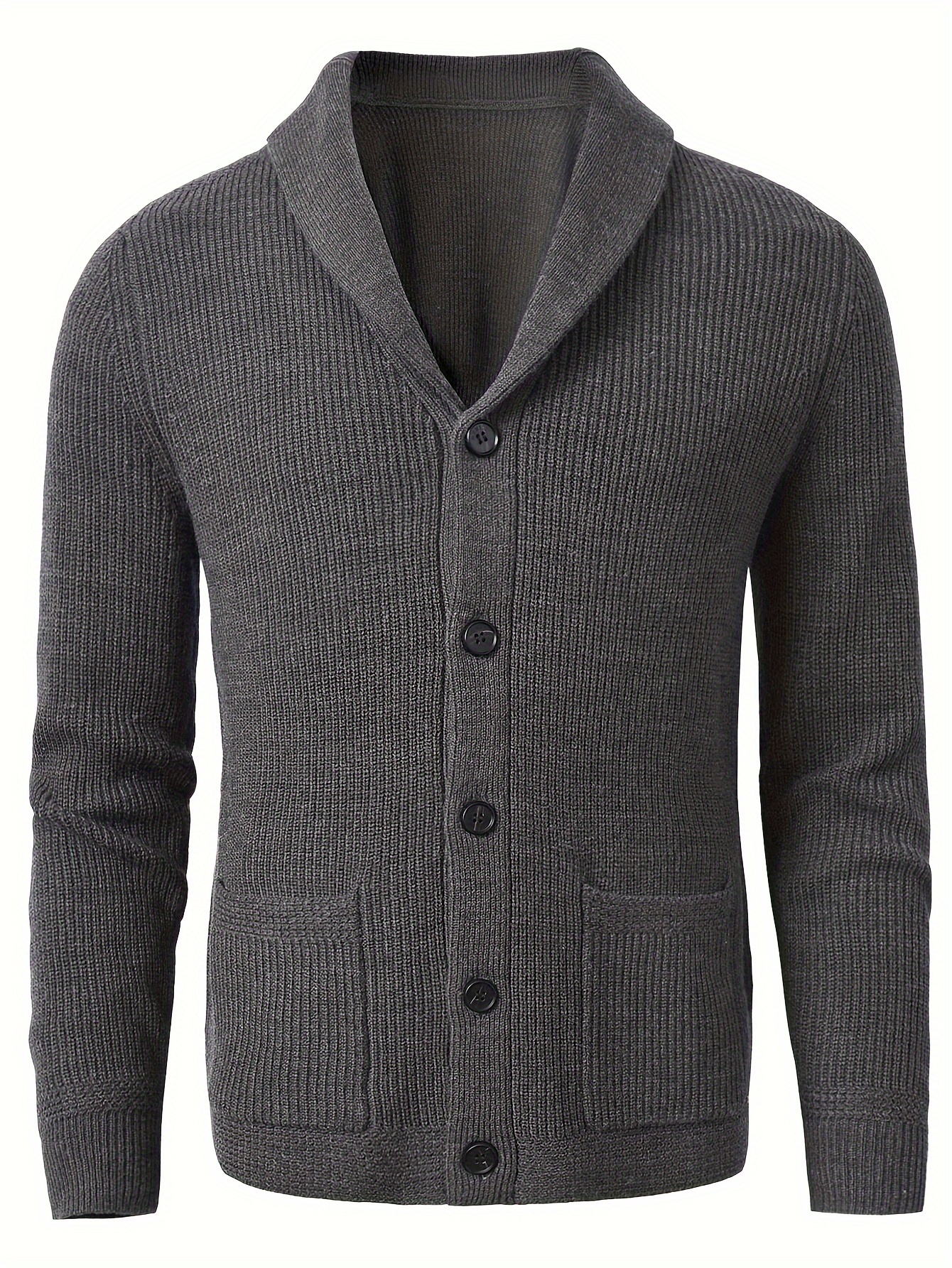 plus size mens solid shawl collar knit cardigan sweater with pockets for winter fall casual elegant coat with pockets details 4