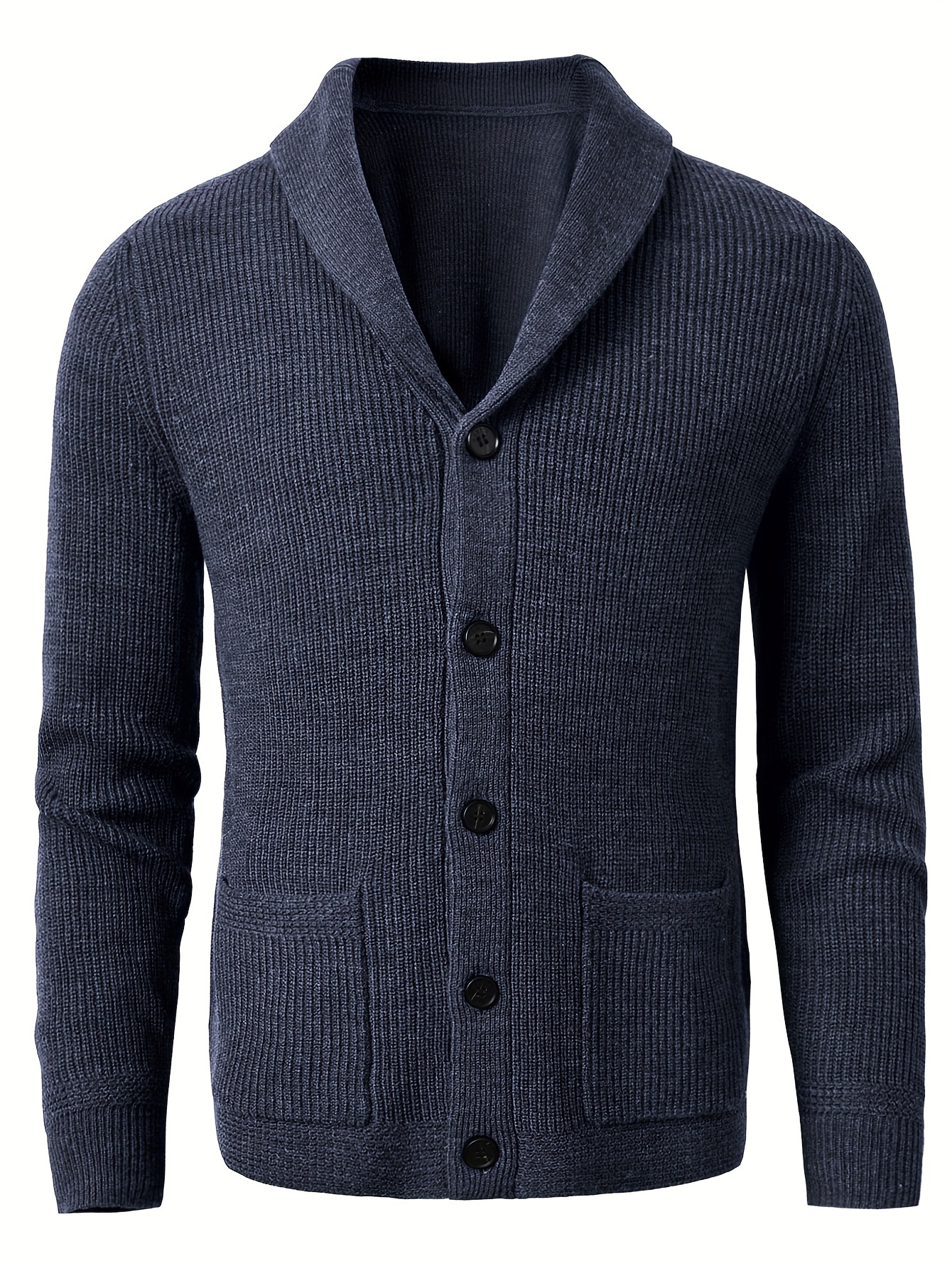 plus size mens solid shawl collar knit cardigan sweater with pockets for winter fall casual elegant coat with pockets details 22