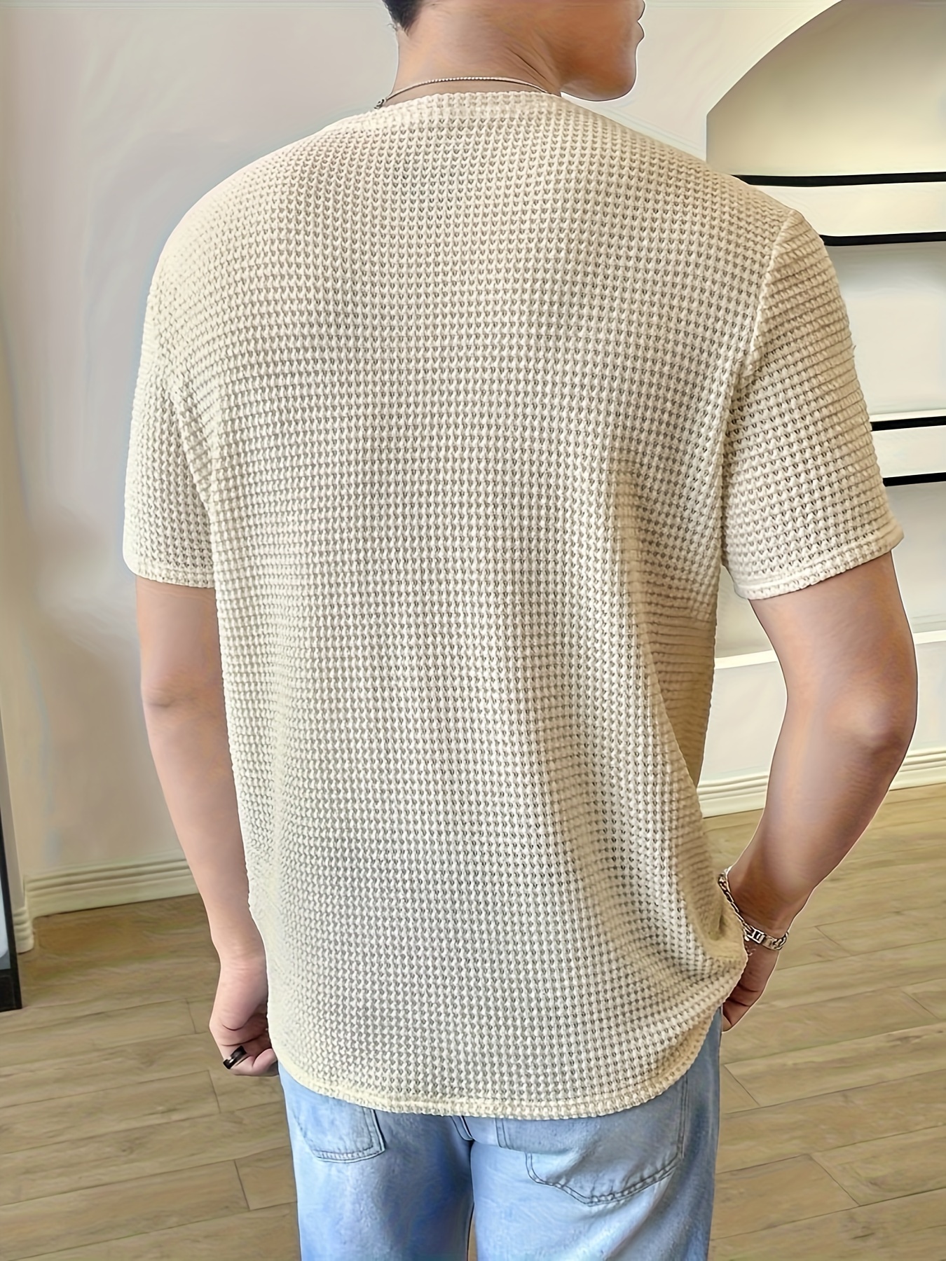 plus size mens solid knit short sleeve tees for summer casual trendy pullover details 5