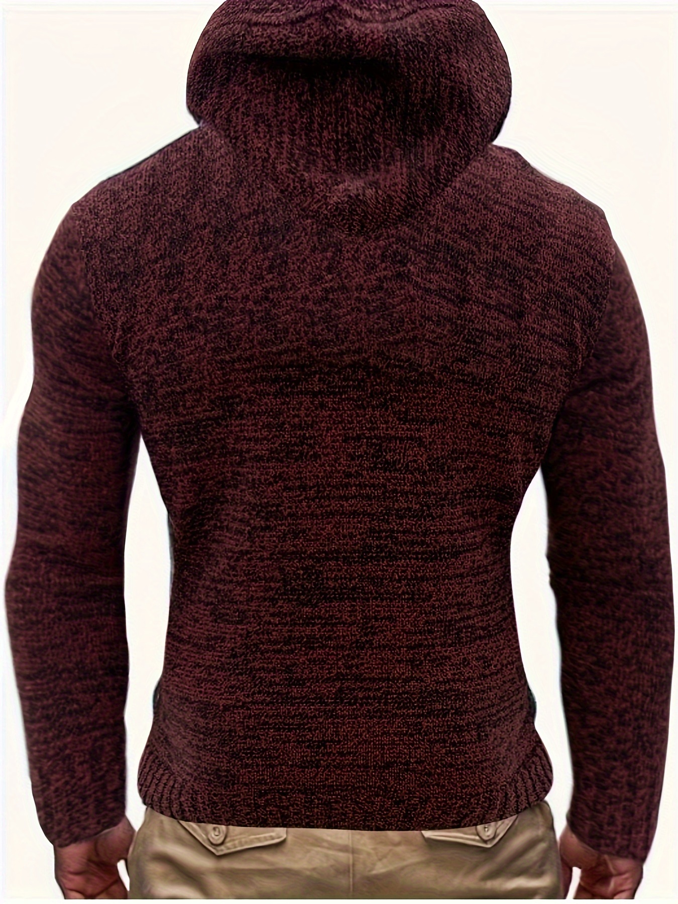 plus size mens knit solid hooded sweater with buttons comfy casual stylish slightly stretch tops mens clothing details 5