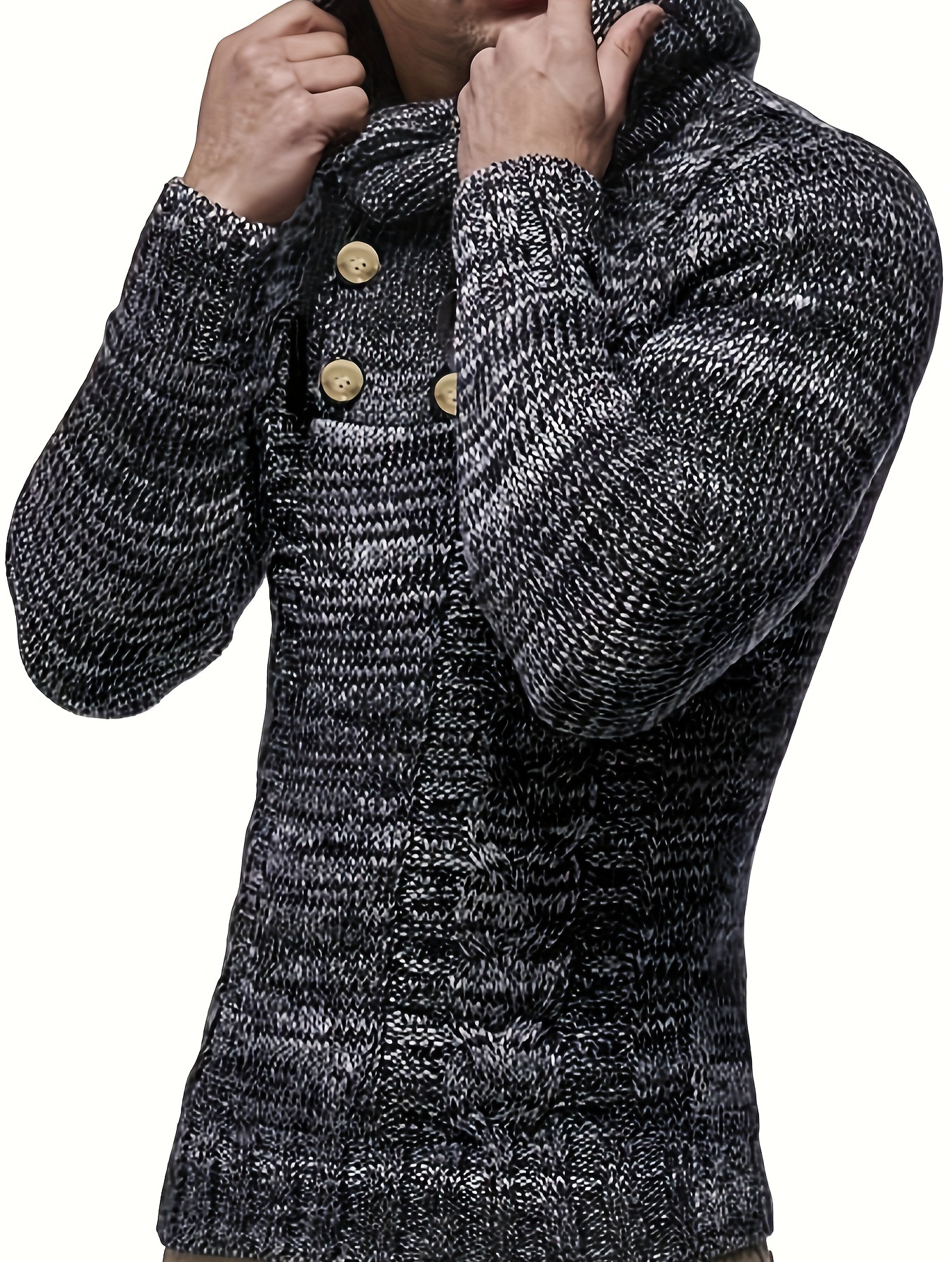 plus size mens knit solid hooded sweater with buttons comfy casual stylish slightly stretch tops mens clothing details 13