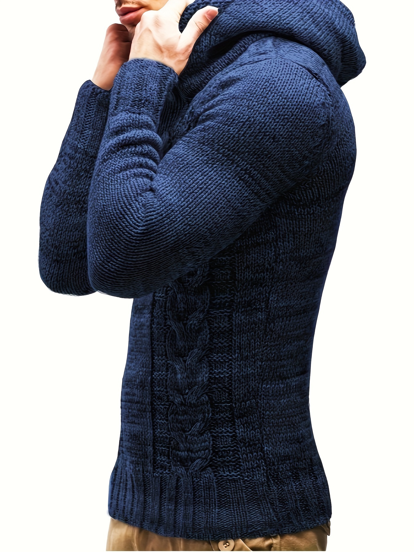 plus size mens knit solid hooded sweater with buttons comfy casual stylish slightly stretch tops mens clothing details 19