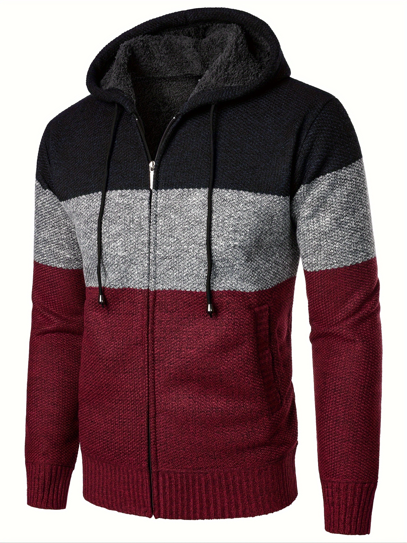 plus size mens contrast color hooded jacket for spring fall winter mens clothing details 1