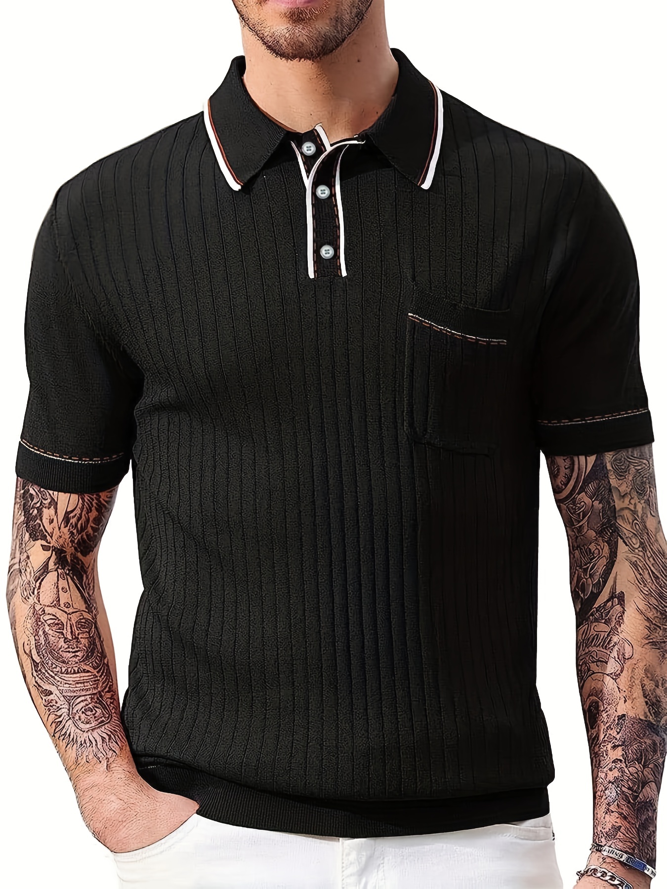 mens solid color textured knit sweater for business summer trendy casual tops for males plus size details 5