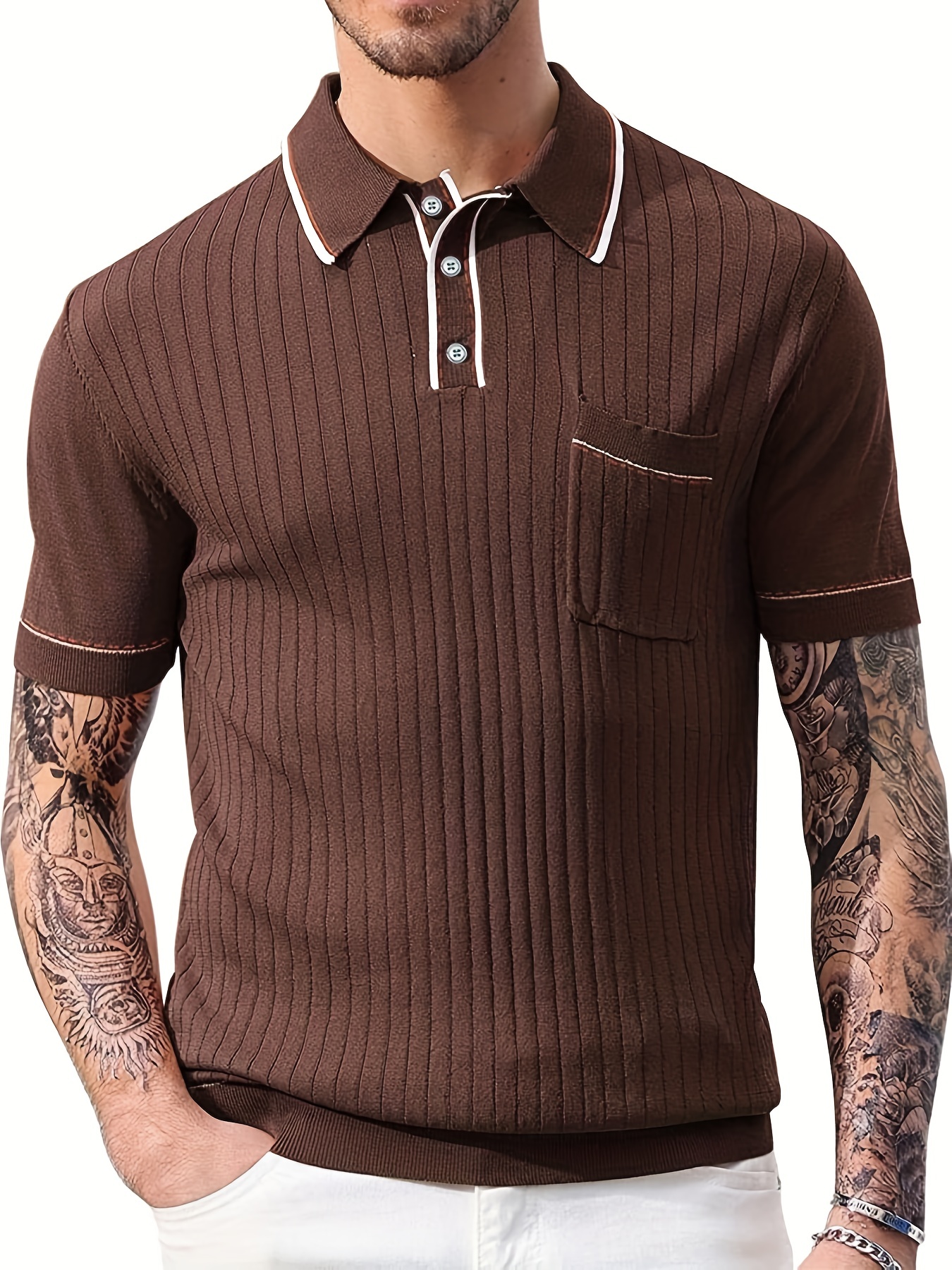 mens solid color textured knit sweater for business summer trendy casual tops for males plus size details 10