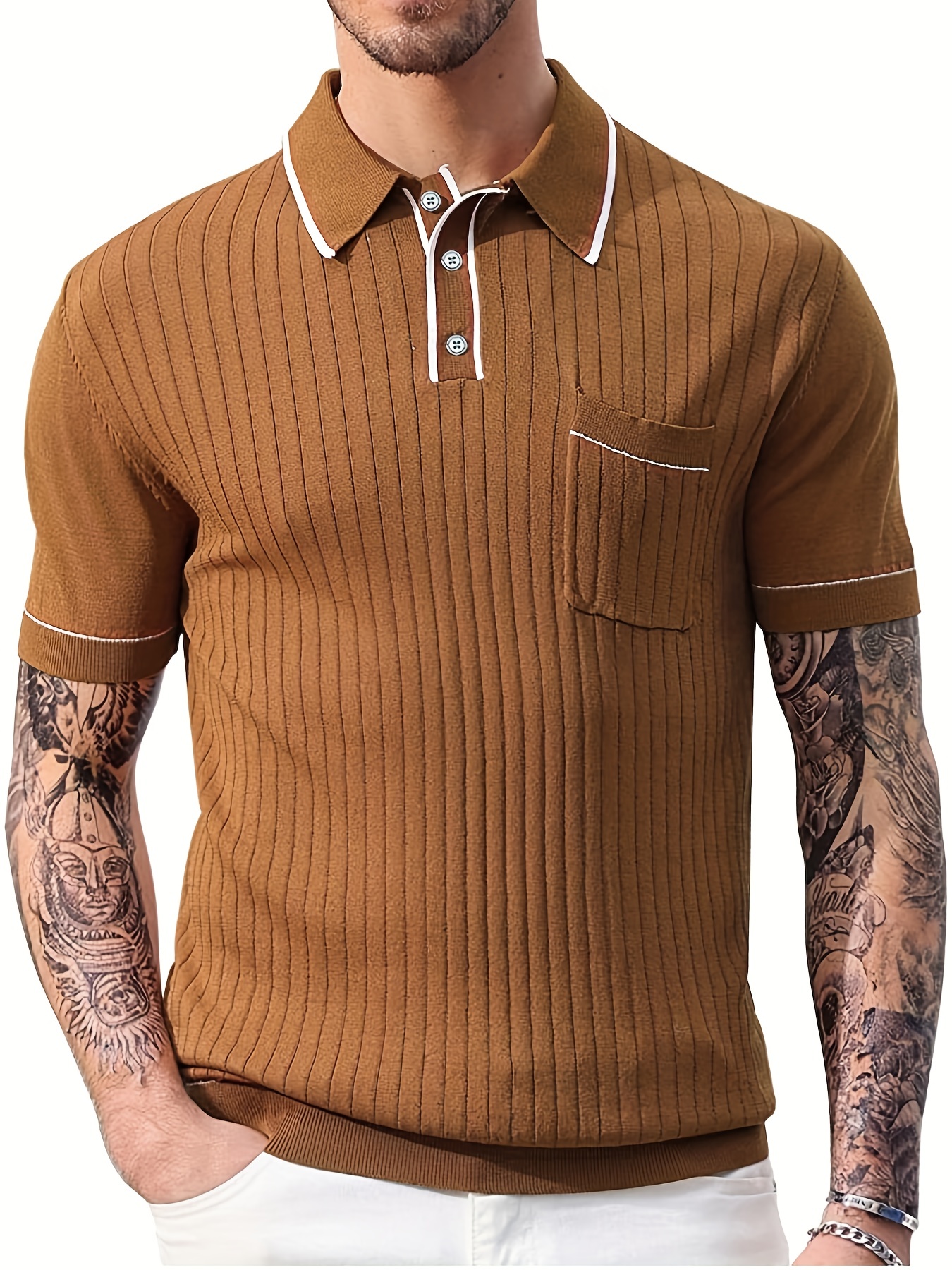 mens solid color textured knit sweater for business summer trendy casual tops for males plus size details 16