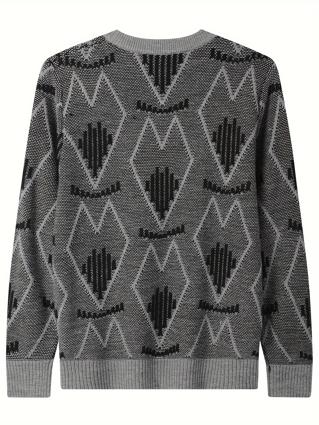 plus size mens argyle print knitted pullover casual long sleeve crew neck sweater for fall winter details 9