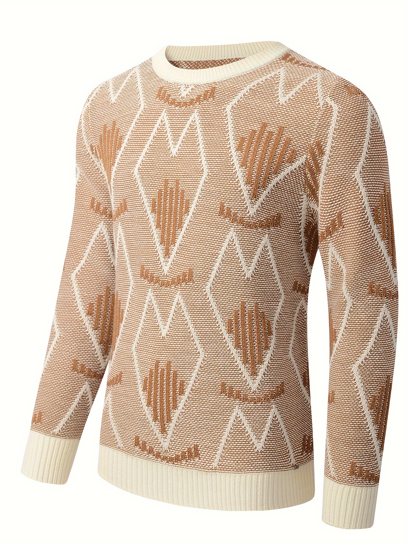 plus size mens argyle print knitted pullover casual long sleeve crew neck sweater for fall winter details 18