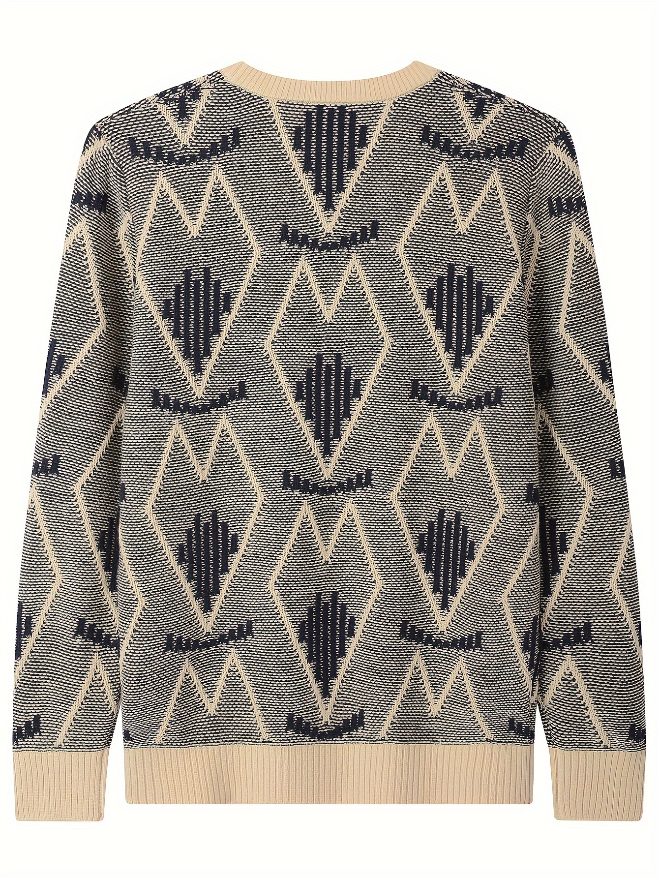 plus size mens argyle print knitted pullover casual long sleeve crew neck sweater for fall winter details 24