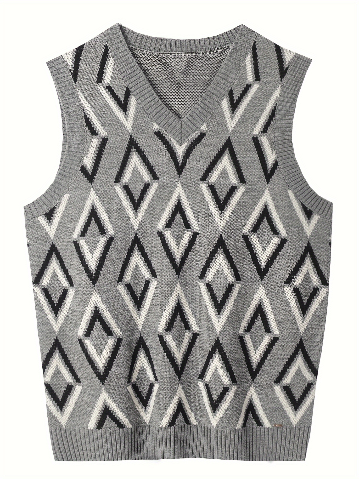 mens v neck knitted sweater sleeveless pullover knitwear vest solid plain loose fit all match sweater tops details 6