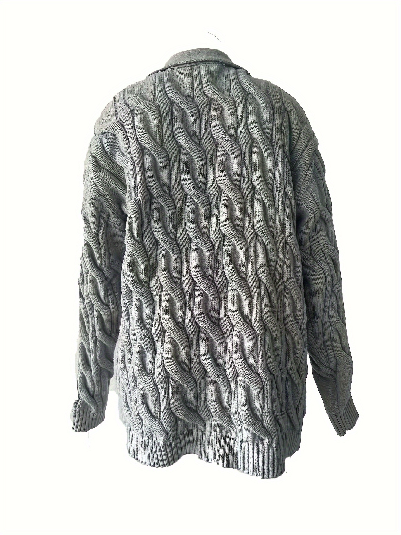 plus size mens solid cable knit cardigan button up coat for fall winter mens clothing details 0