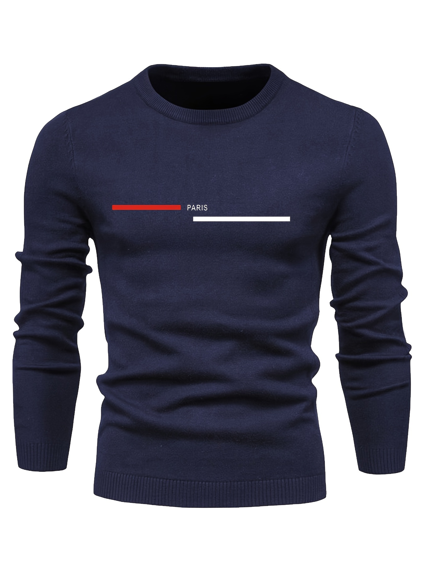 paris and red and white long bars geometric graphic print mens long sleeve sweater casual warm flex crew neck pullover for men for fall and winter details 0