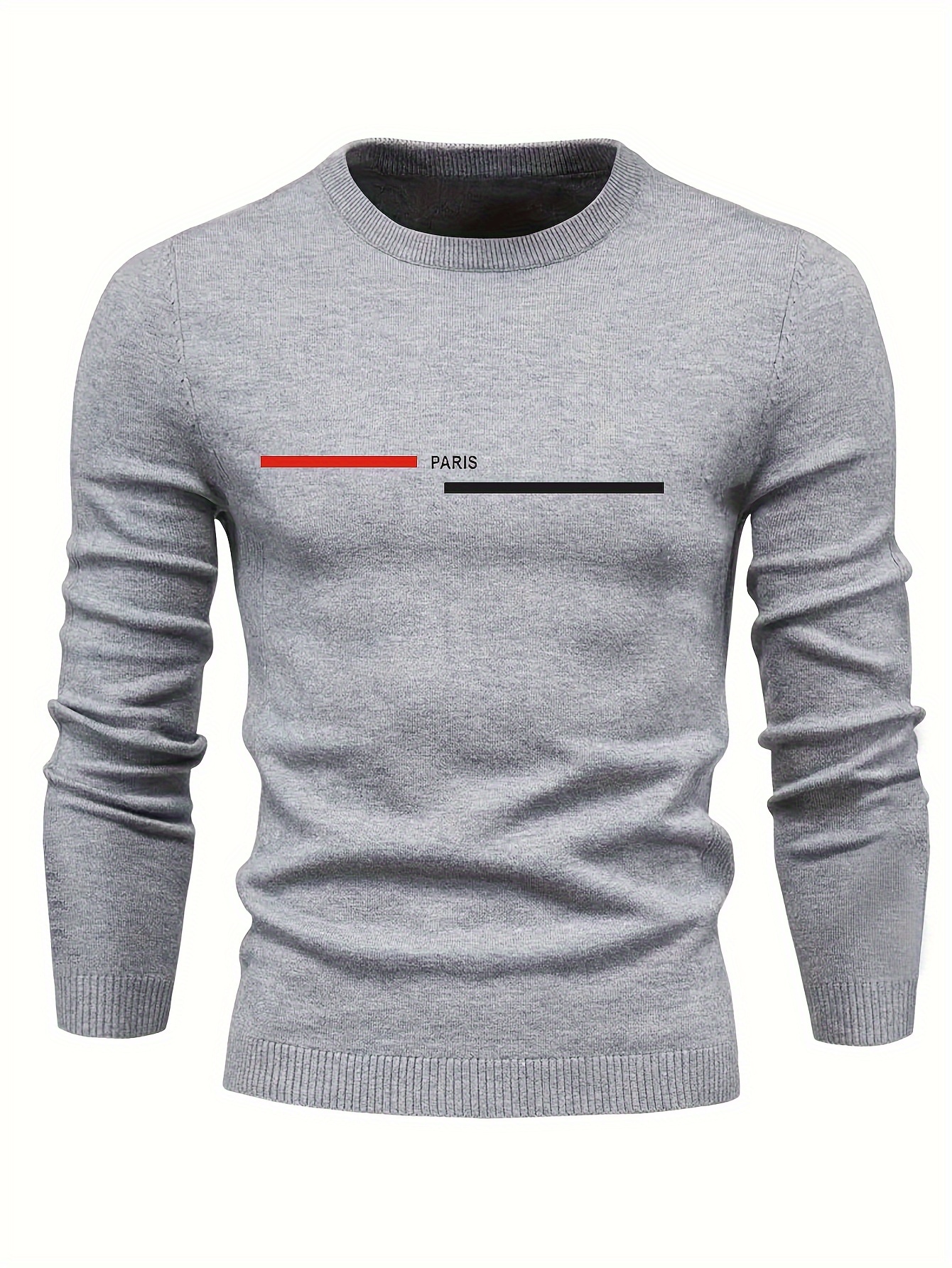 paris and red and white long bars geometric graphic print mens long sleeve sweater casual warm flex crew neck pullover for men for fall and winter details 5