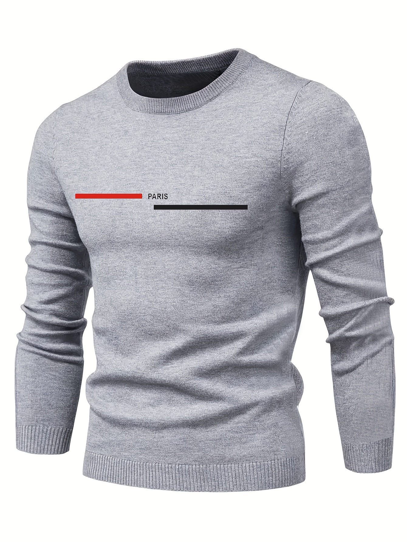 paris and red and white long bars geometric graphic print mens long sleeve sweater casual warm flex crew neck pullover for men for fall and winter details 7