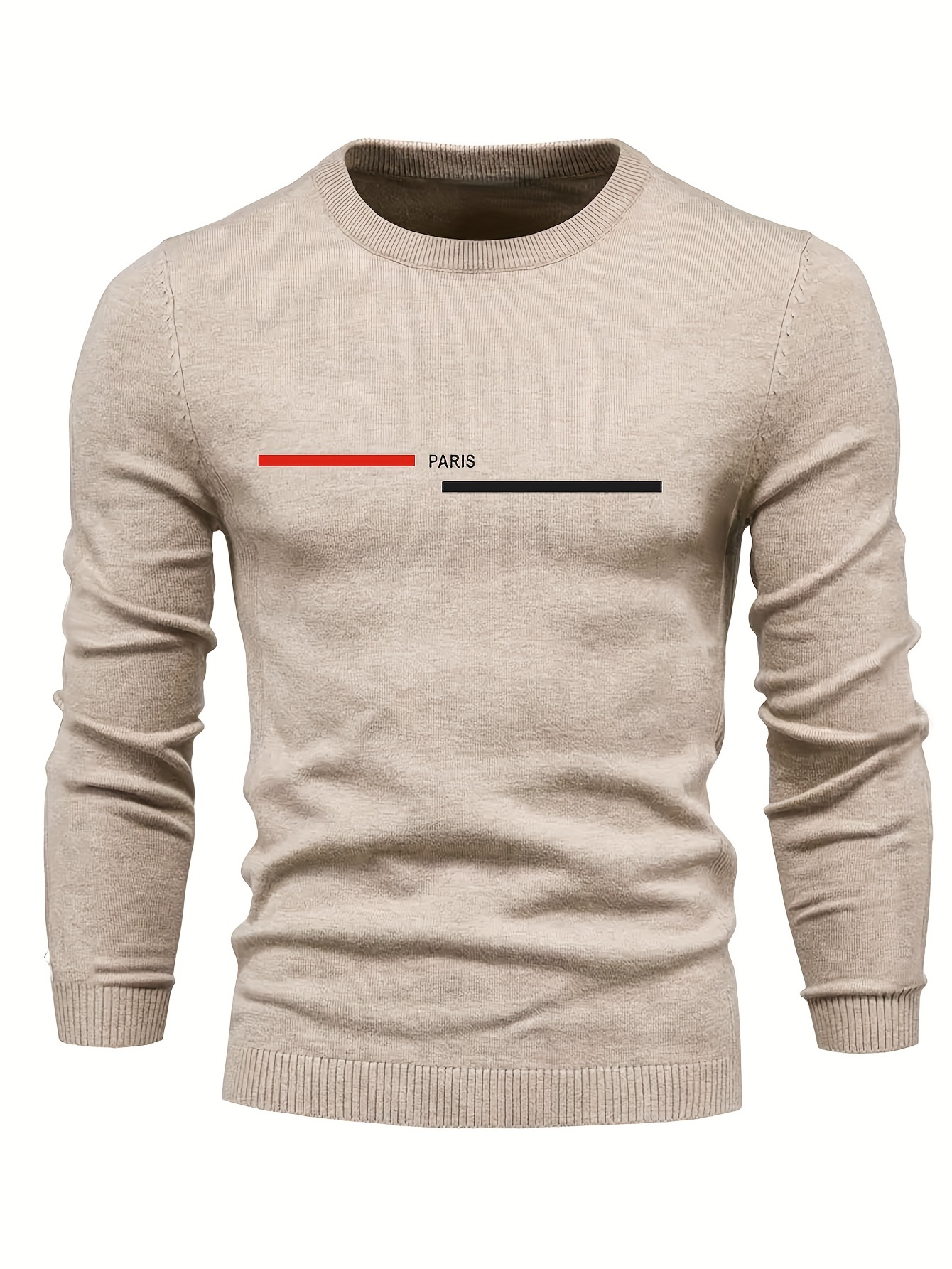 paris and red and white long bars geometric graphic print mens long sleeve sweater casual warm flex crew neck pullover for men for fall and winter details 10