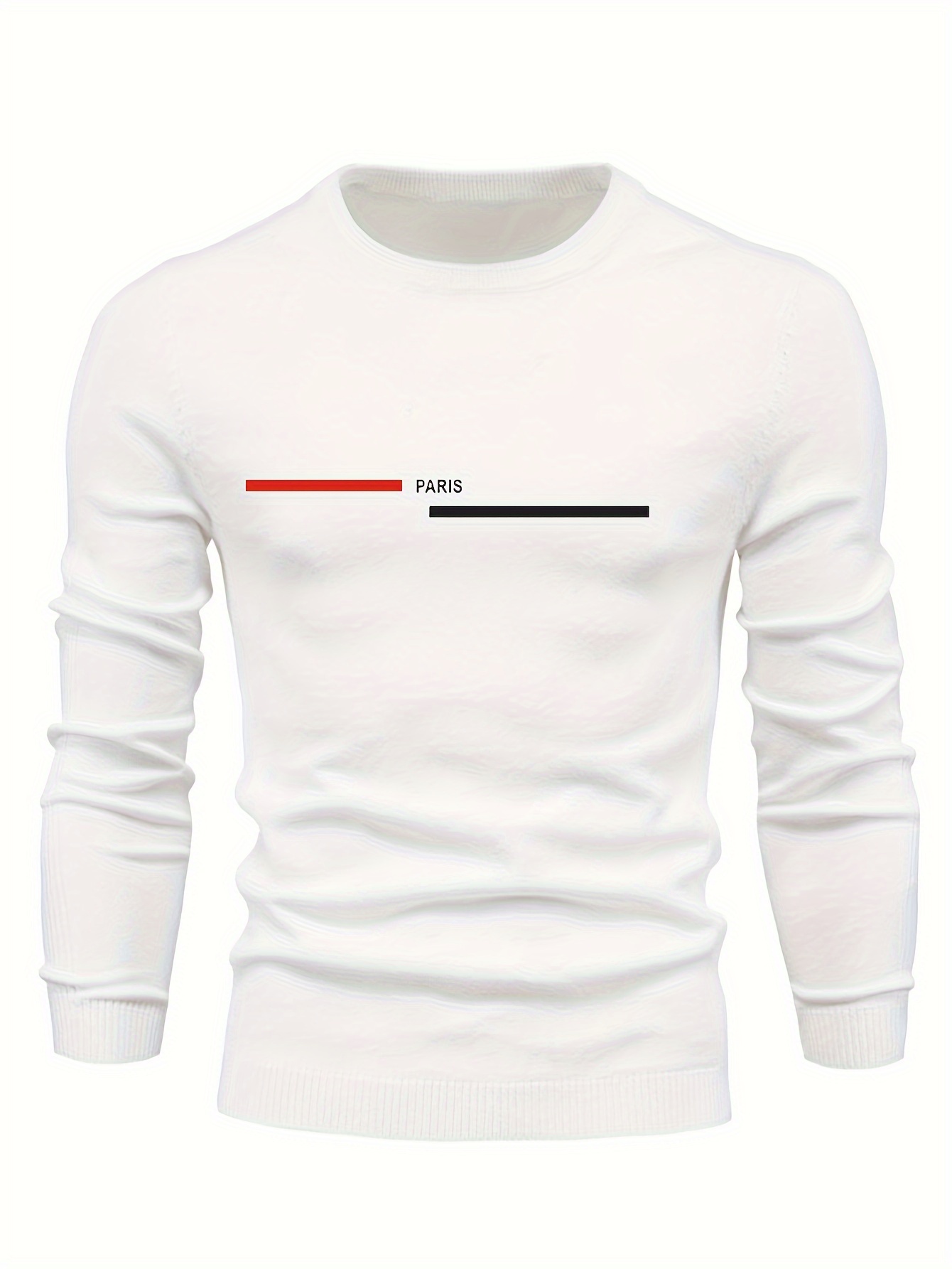 paris and red and white long bars geometric graphic print mens long sleeve sweater casual warm flex crew neck pullover for men for fall and winter details 15