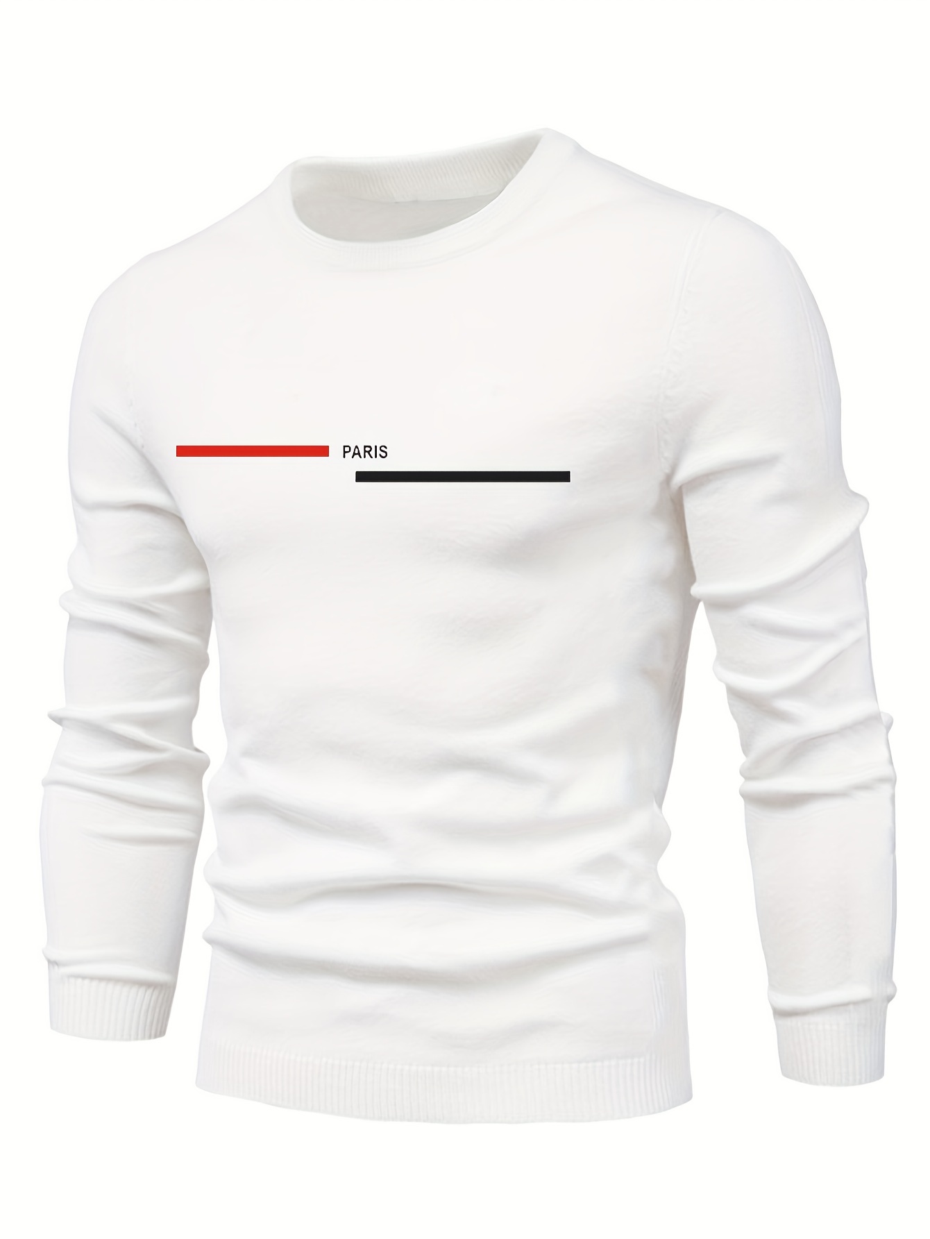 paris and red and white long bars geometric graphic print mens long sleeve sweater casual warm flex crew neck pullover for men for fall and winter details 17