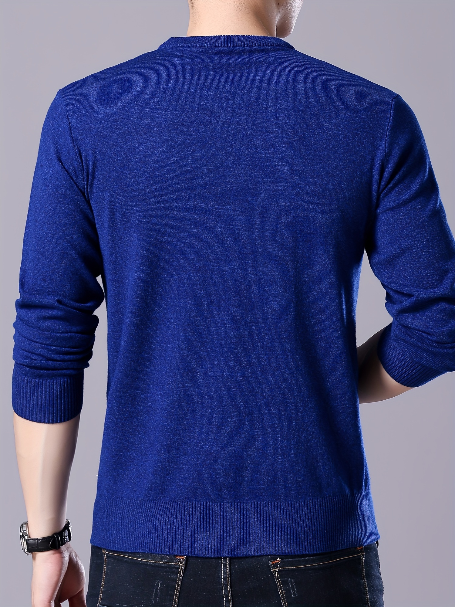 plus size mens solid knit sweater for spring fall trendy slim fit long sleeve pullover details 13