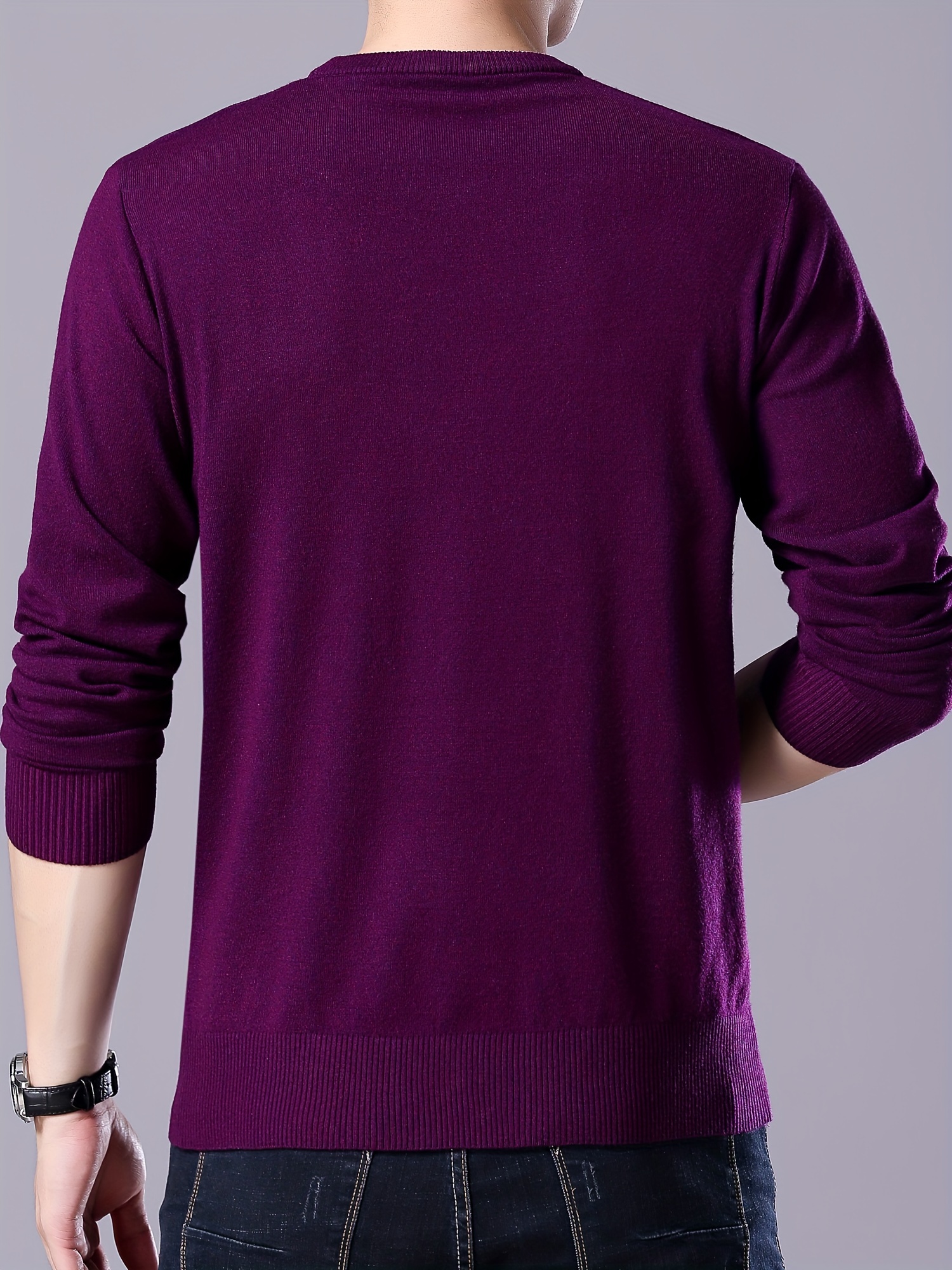 plus size mens solid knit sweater for spring fall trendy slim fit long sleeve pullover details 15