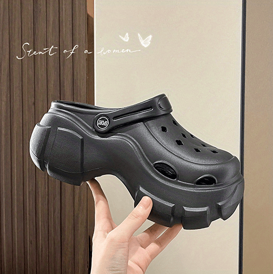 stylish platform clogs, stylish platform clogs chunky heel solid color closed toe eva slide shoes womens outdoor sandals details 0