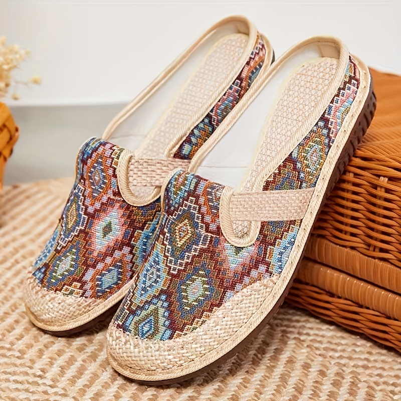 womens colorful geometric print shoes soft sole lightweight slip on casual shoes half drag daily comfy mules details 2