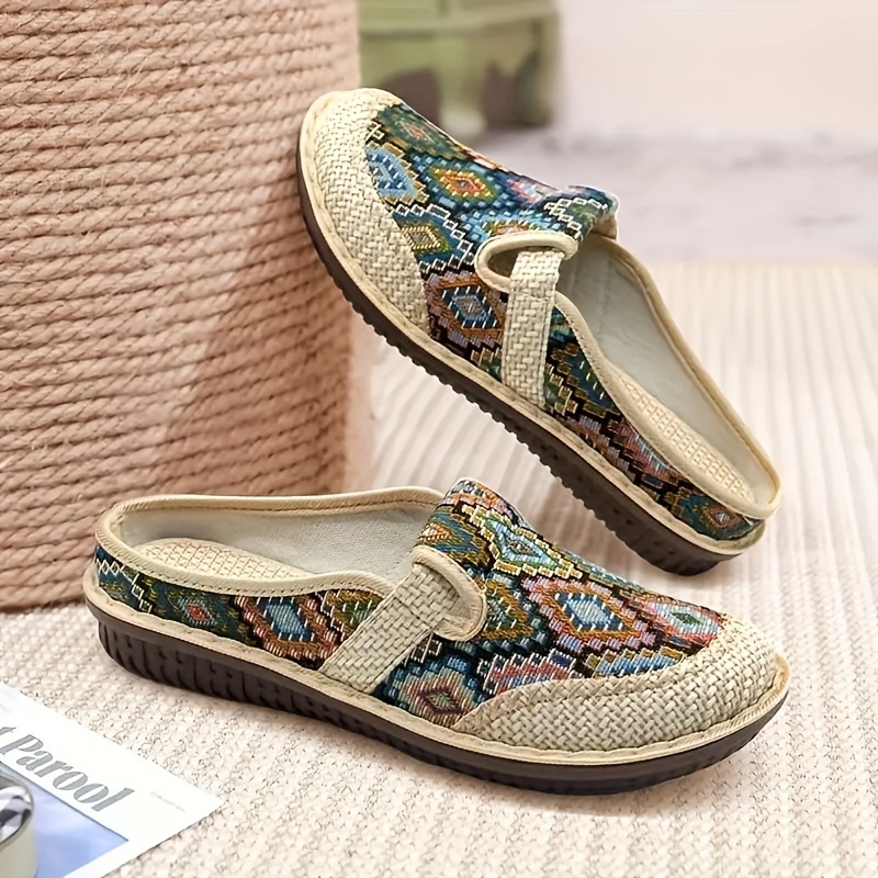 womens colorful geometric print shoes soft sole lightweight slip on casual shoes half drag daily comfy mules details 3