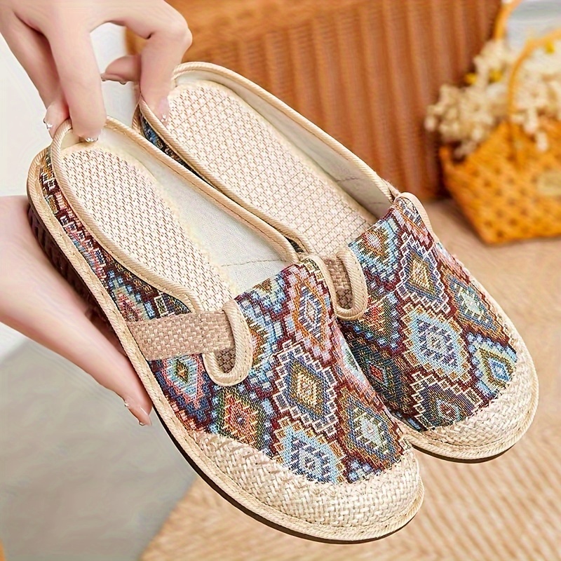 womens colorful geometric print shoes soft sole lightweight slip on casual shoes half drag daily comfy mules details 4