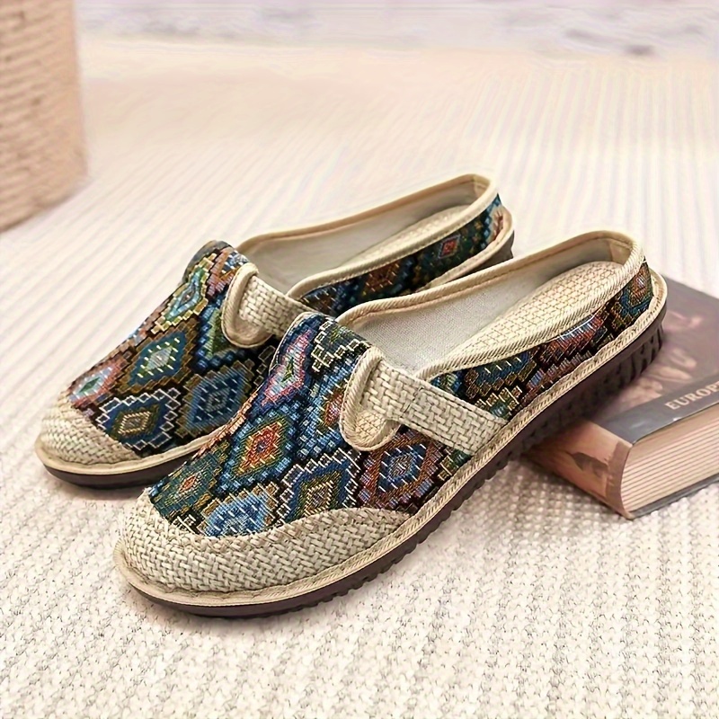 womens colorful geometric print shoes soft sole lightweight slip on casual shoes half drag daily comfy mules details 6