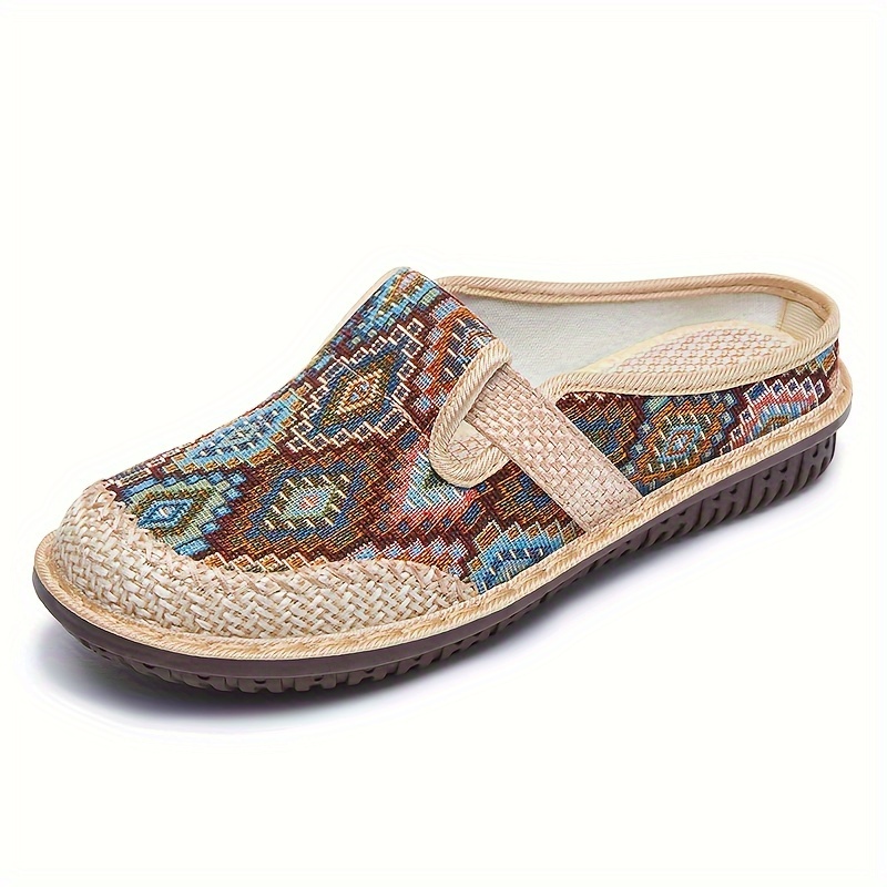 womens colorful geometric print shoes soft sole lightweight slip on casual shoes half drag daily comfy mules details 8